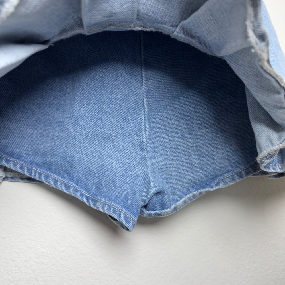 Lioness Revolve Women Miracle Micro Mini Skirt Skort Denim Blue Pleated‎ Y2K - Picture 7 of 10